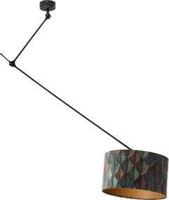 Lampa wisząca czarna z aksamitnym abażurem w liście ze złotym wnętrzem 40/40/40 - Blitz