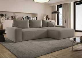 Narożnik MONA z funkcją spania POSO 03 jasnobrązowy prawy sofa w kształcie litery L z pojemnikiem na pościel kanapa do salonu sofa rozkładana