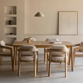 Zestaw Stołu Prostokątnego 180x90 Cm Z Drewna Akacjowego Kaela Oraz 6 Krzeseł Jadalnianych Z Drewna Akacjowego Uleno Jasny Akacjowy Brąz - Sklum