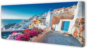 Obraz canvas na ścianę Biała Architektura i Kwiaty Grecji