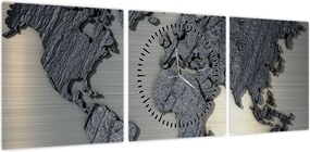 Obraz - Mapa świata w kamiennej teksturze (z zegarem) (90x30 cm)