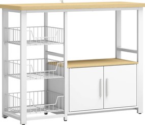 HOMCOM Regał kuchenny do przechowywania z wysuwanymi koszami i szafką, podstawa pod mikrofalówkę, 100 x 35 x 80 cm, biały | Aosom PL