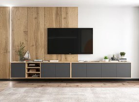 Komplet wiszących szafek rtv dąb wotan + grafit - Avila 15X