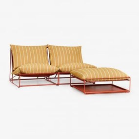 Amaro 2-częściowa Modułowa Sofa Ogrodowa I Rozkładany Puf Miód Żółty - Chocolate & Blk Frame - Sklum