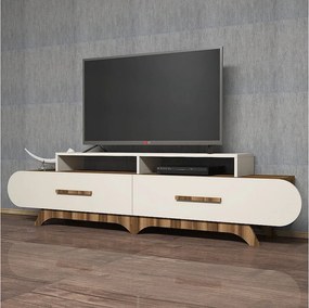 Nowoczesna szafka pod telewizor – 205 x 50 x 36,8 cm – Orzech i krem ​​– Płyta wiórowa pokryta melaminą