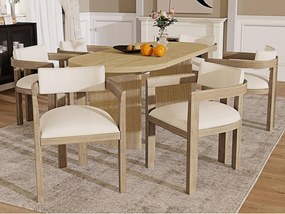 Zestaw 6 krzeseł z litego drewna z podłokietnikami - konstrukcja z litego drewna - pokrycie z lnu - naturalny