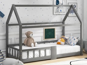 Łóżko dziecięce kabinowe - 90 x 200 cm - lite drewno - barierka i stelaż - szare