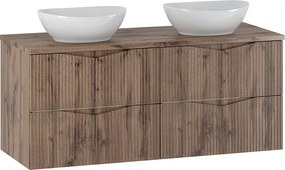 Zestaw do Łazienki 120cm Szafka Blat Umywalka Ryflowane Fronty Dąb Wotan  Cleo