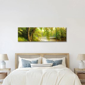 Obraz - Wierzba nad jeziorem, obraz olejny (170x50 cm)