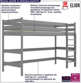 Szare sosnowe łóżko dla dziecka na antresoli - 5 rozmiarów A8-E91