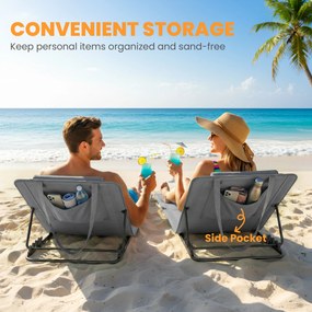 Outsunny Zestaw 2 mat plażowych z regulowanym oparciem, składane lekkie leżaki plażowe z poduszką i kieszenią na przechowywanie | Aosom PL