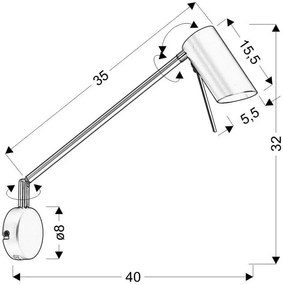 Czarny kinkiet na ramieniu - 25X Z051 B8-G36
