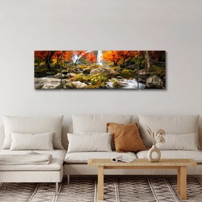 Obraz - Wodospady w pomarańczowym lesie (170x50 cm)