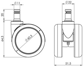 Kółka do krzeseł biurowych 60 mm do miękkich podłóg, kpl. 5 szt