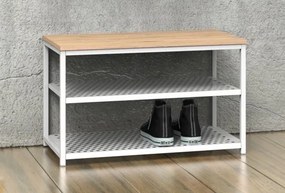 Szeroki taboret z półkami na buty Loft LT2, biały/dąb wotan