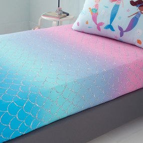 Różowe prześcieradło dziecięce jednoosobowe z gumką 90x190 cm Mermaid – Catherine Lansfield