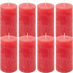 Zestaw świec rustykalnych, 10 cm, Ø 5 cm, czerwony, 8 szt.