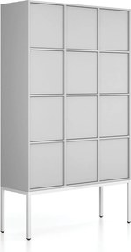 Szafa biurowa FRAME, podstawa biała, 12x drzwi, 1299 x 450 x 2185 mm, PUSH-lock, szary
