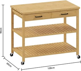 Wyspa kuchenna na kółkach, bambus, 108 x 60 x 90 cm