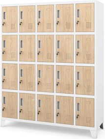 Szafa BHP 20-skrytkowa 136x45x172 cm Eco Design Robert, biały/dąb sonoma