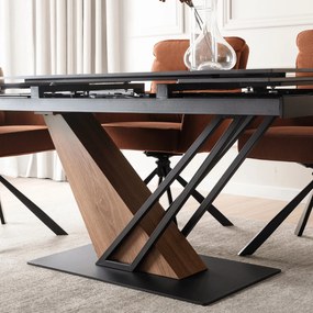 Stół Rozkładany Prostokątny REX 160-220 cm Ceramiczny Czarny Marmur/Orzech do Jadalni Nowoczesny Loft