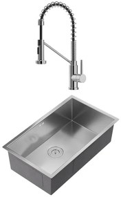Zestaw zlewozmywak 76 x 45 cm SOELA + bateria ROFLEX z wyciąganą wylewką ze stali nierdzewnej - Szary i Chrom