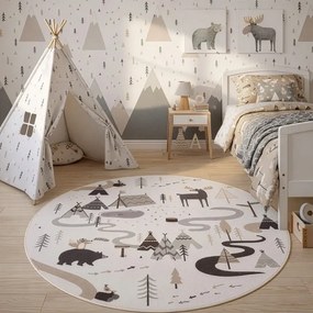 Dywan dziecięcy Coco Tipi Leśna Przygoda kremowy koło 120 cm x 120 cm