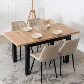 Zestaw Stół Rozkładany SKUBI 120-160 cm Dąb Craft/Czarny i 4 Krzesła Tapicerowane CHRIS Beżowe Nowoczesne