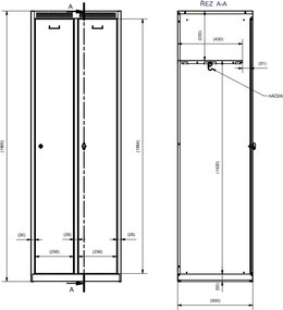 Metalowa szafka ubraniowa S7, 2-drzwiowa, 1800 x 600 x 500 mm, demontaż, zamek obrotowy, drzwi niebieskie