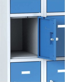 Szafka skrytkowa S6, 15 schowków, 1800 x 900 x 500 mm, zamek obrotowy, drzwi niebieskie