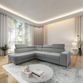 Masseno Narożnik ALVORO z funkcją spania i pojemnikiem na pościel Narozniki L, Rozkładana sofa - Jasnoszary, MATT VELVET 83