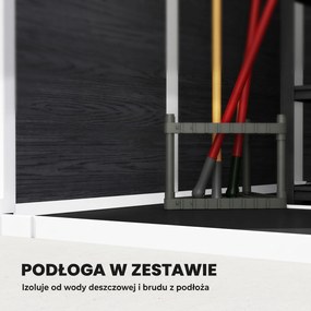 Outsunny Domek ogrodowy 2,89 m² z wyglądem drewna, 3 okna, wentylacja, podłoga, zamek, rękawice, 182 x 182 x 196 cm | Aosom PL