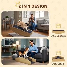 PawHut Huśtawka Agility dla Psów, 2 w 1 Huśtawka i Schody, Antypoślizgowa, Drewno Jodłowe, 80 x 39,5 cm