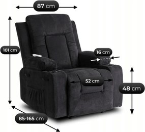 Fotel Masujący BOX 2 Rozkładany z Podnóżkiem Czarny Nowoczesny