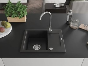 Mexen Enzo zlewozmywak granitowy 1-komorowy z ociekaczem 576 x 465 mm, czarny, syfon chrom - 6506571005-77