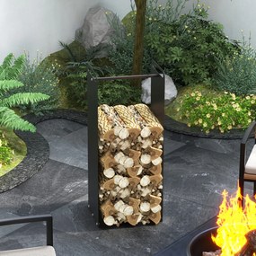 Outsunny Stojak na drewno do kominka, 2 uchwyty, stalowy stelaż, do 30kg, 36x30x90cm, Czarny