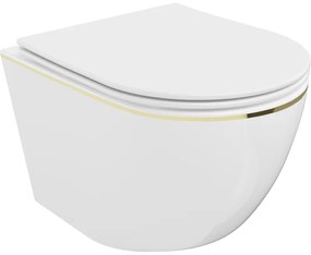 Mexen Lena miska wc Rimless z deską wolnoopadającą slim, duroplast, biała/złota linia - 30224005