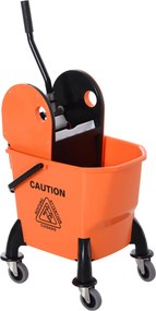 HOMCOM Mobilny Wiadro do Mopa z Wyciskarką, 26 L, Tworzywo Sztuczne, Kolor Pomarańczowy