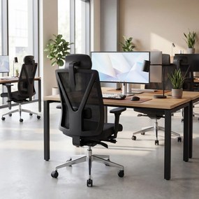 Fotel biurowy ergonomiczny czarny z siatką VECTOR