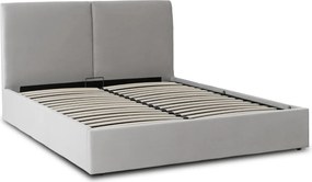 Łóżko Tapicerowane 140x200 cm MARSYLIA ze Stelażem i Pojemnikiem Dwuosobowe Welurowe Szare
