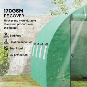 Outsunny Szklarnia Polytunelowa z pokryciem z tworzywa i ramą stalową, beżowa szklarnia z rolowanymi drzwiami, Zielona