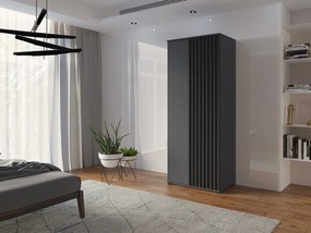 Szafa Otwierana Dwudrzwiowa Z LAMELAMI 80cm x 200cm ANTRACYT| Półki + Wieszak