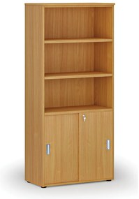 Szafa biurowa kombinowana PRIMO WOOD, drzwi przesuwne na 2 poziomach, 800 x 420 x 1781 mm, buk