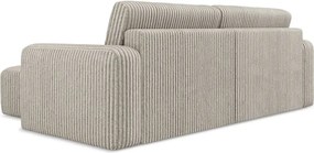 Beżowy sztruksowy rozkładany/ze schowkiem narożnik (prawostronny/z szezlongiem) Kona – Makamii