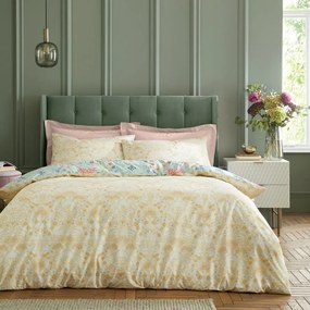 Żółto-zielona bawełniana pościel dwuosobowa 230x220 cm Art Deco Hydrangea – RHS