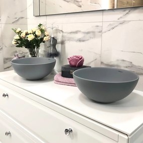 Umywalka ceramiczna nablatowa okrągła szara matowa bez otworu na baterię 32 cm MALO Grey z powłoką easy clean