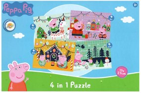 Puzzle dla dzieci 4 w 1 ŚWINKA PEPPA i Świąteczny Nastrój, 19x29 cm