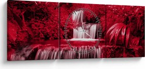 Obraz - Indonezyjskie wodospady w kolorze czerwonym (z zegarem) (90x30 cm)