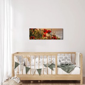 Obraz zachodu słońca z makami (z zegarem) (90x30 cm)
