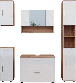 Zestaw mebli łazienkowych biały wysoki połysk/złoty dąb power 80x41x58.6 irma